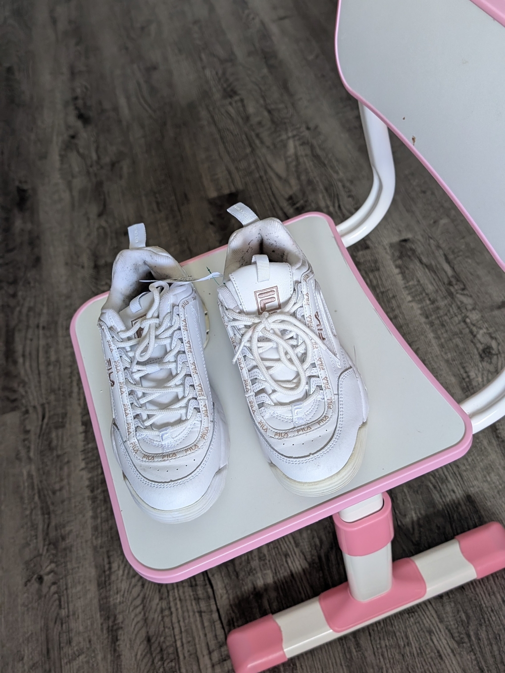 Fila White Sneakers with Pink Trim